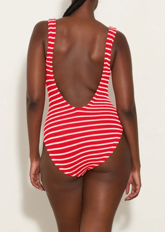 Square Neck Swimsuit - Red Stripe