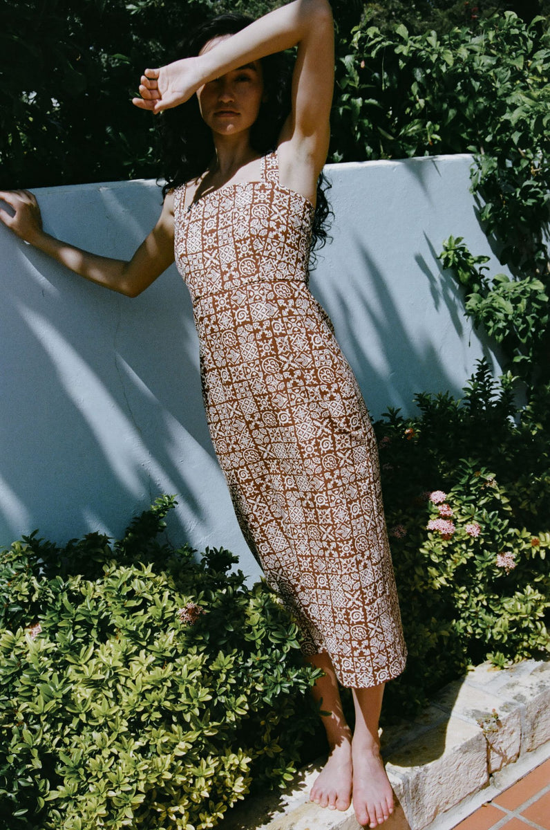 Long Slip Dress - Brown Checkerboard – Waves Boutique