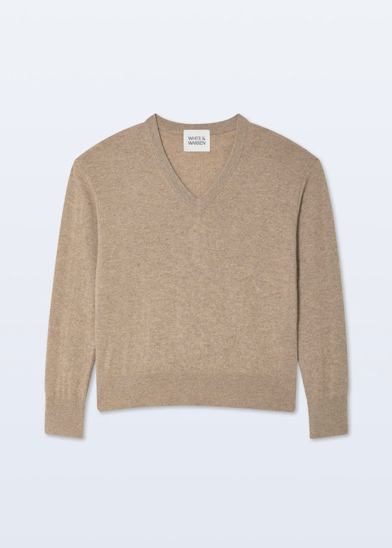 Cashmere V Neck - Taupe Heather