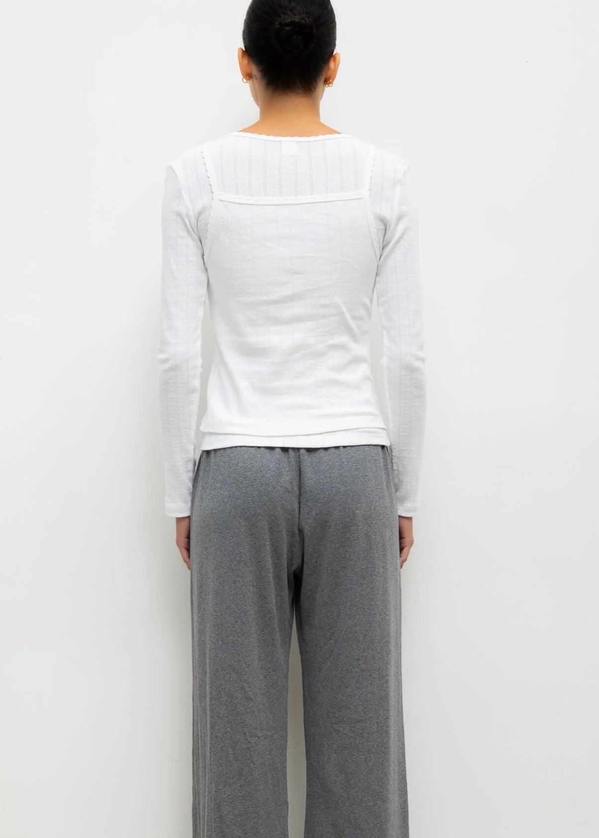 Pointelle Layered Sleeve Top - White