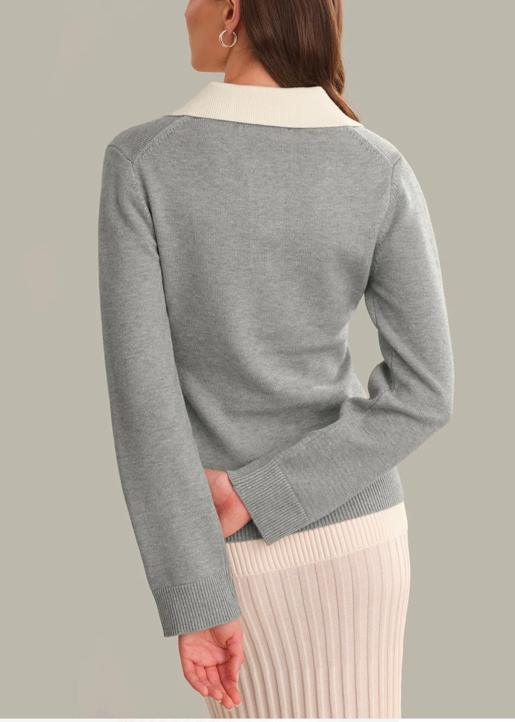 Rori Contrast Collar Polo - Heather Grey