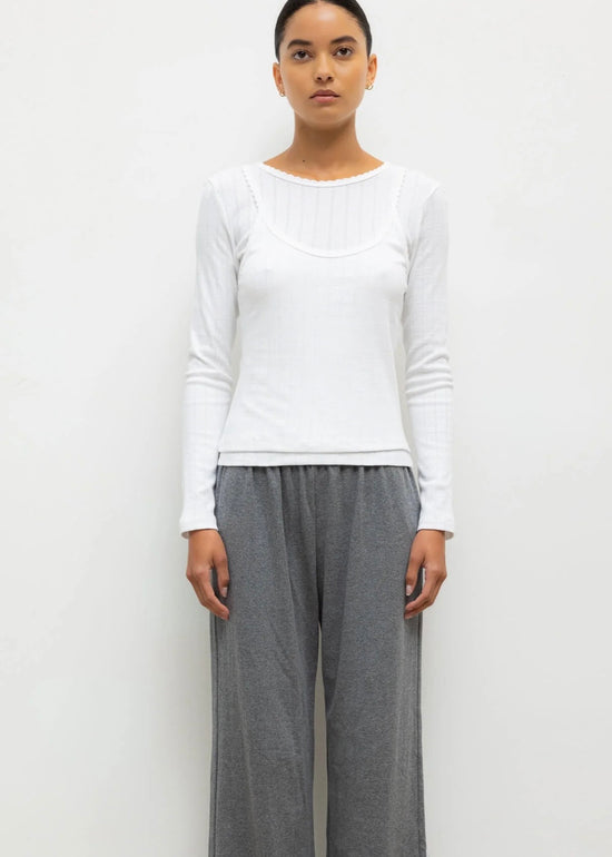 Pointelle Layered Sleeve Top - White