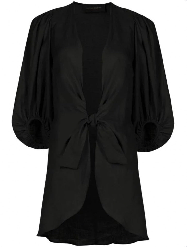Solid Cover-Up With Voluminous Sleeves - Black