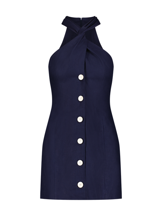 Twist Up Button Mini Dress