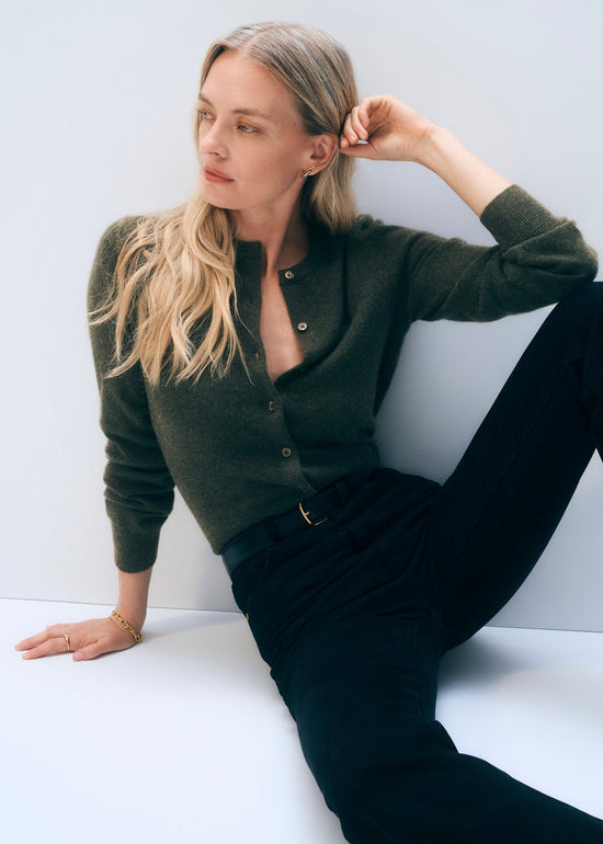 Cashmere Crewneck Cardi - Thyme
