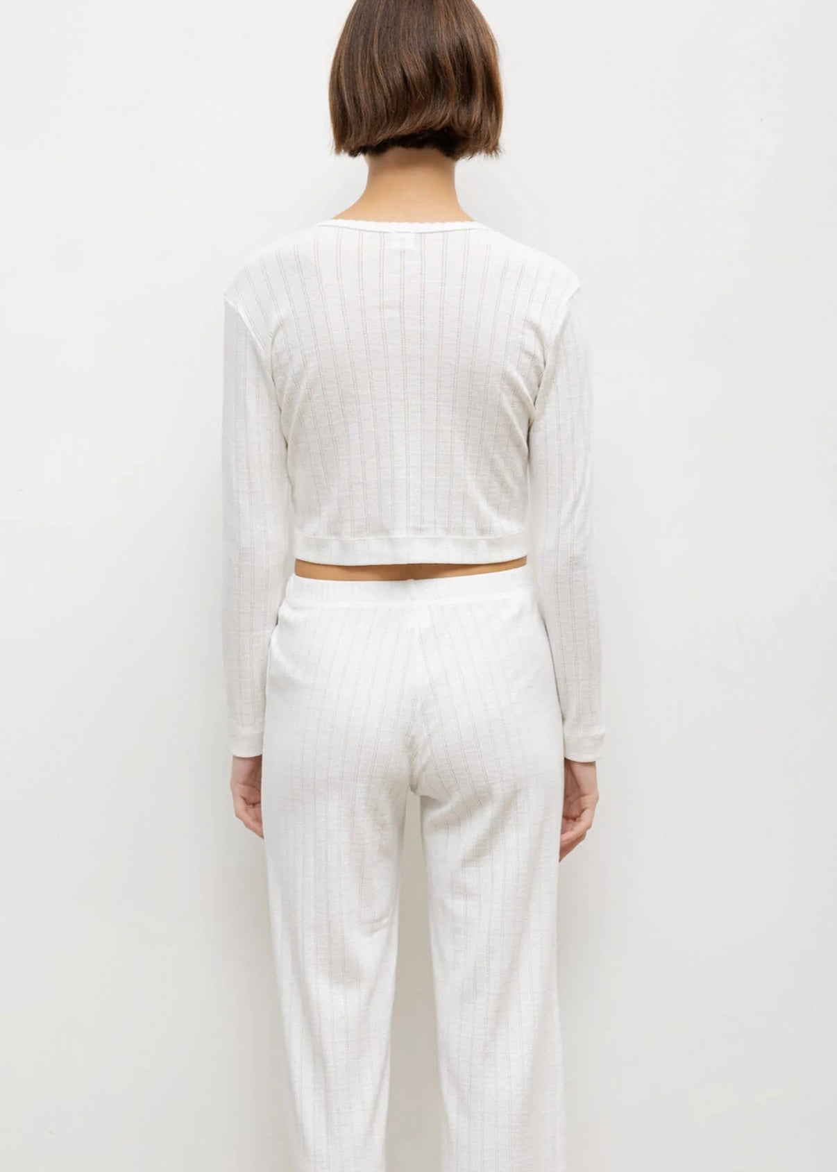 Pointelle Crop Cardigan - White