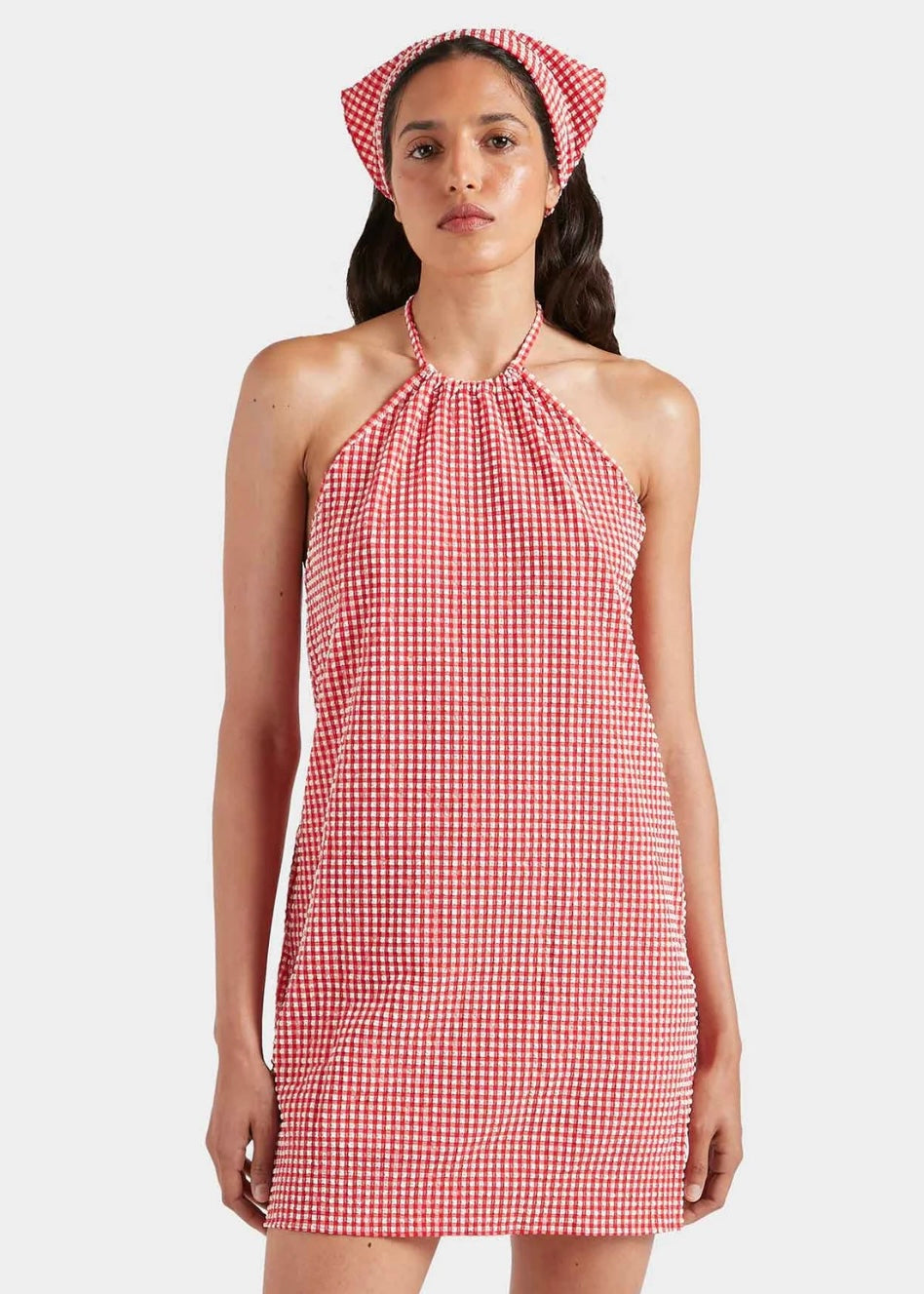 Halter Neck Mini Dress - Red Gingham