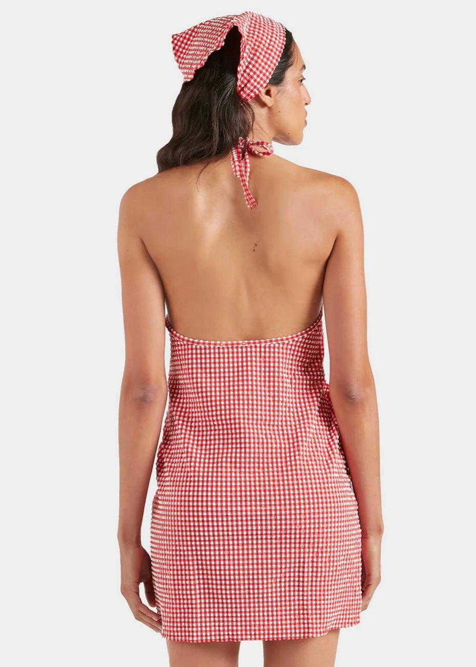 Halter Neck Mini Dress - Red Gingham
