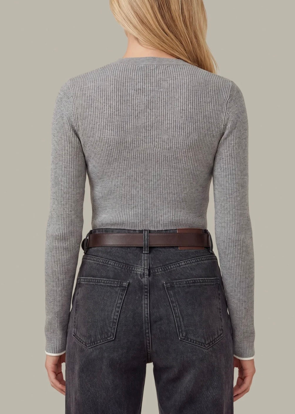 Emmeline Rib Layered Henley - Heather Grey