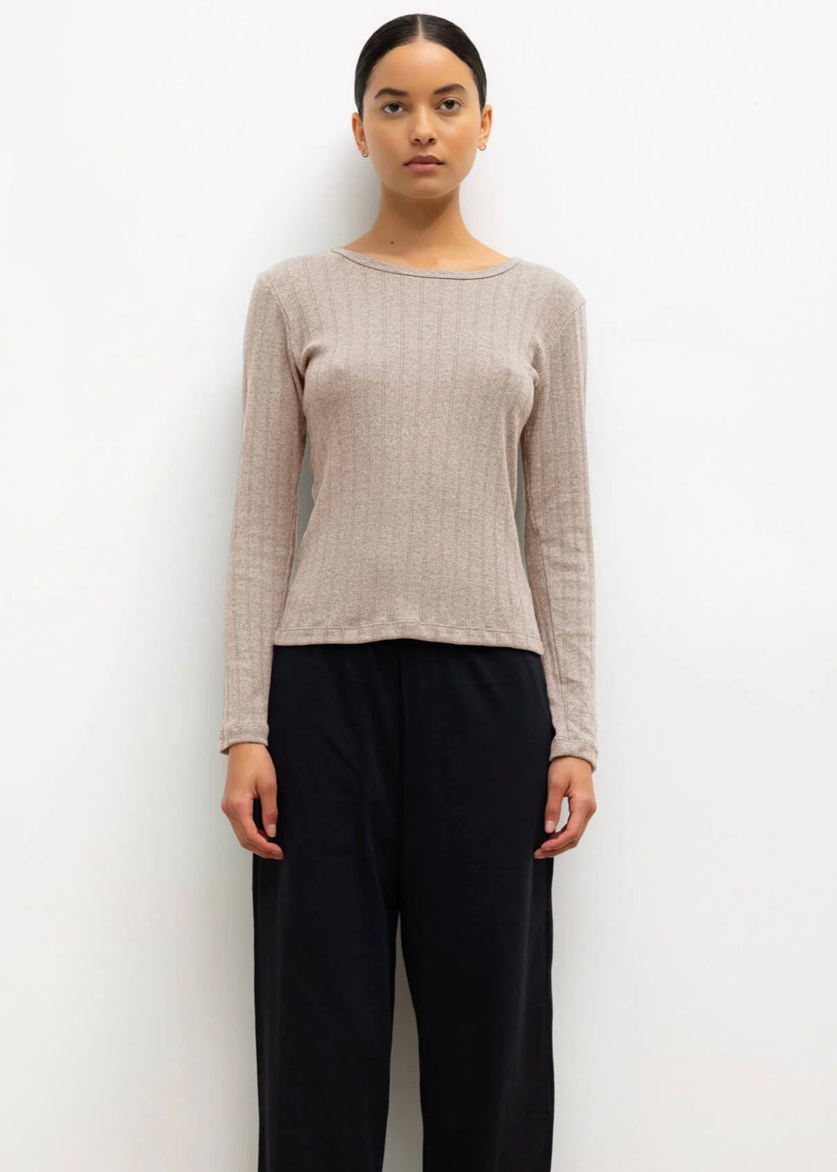 Pointelle Slim Fit Long Sleeve - Beige Melange