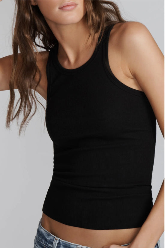 High Neck Fitted Tank - Black