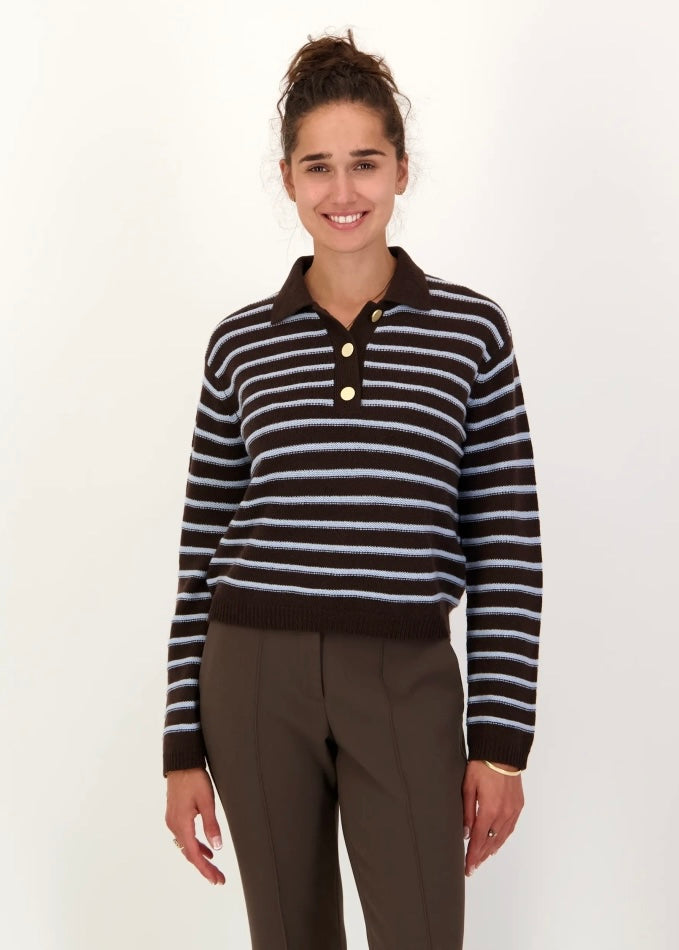 Striped Polo Sweater - Ebony/Sky Sailor