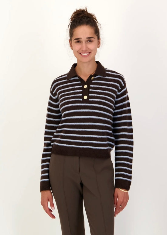Striped Polo Sweater - Ebony/Sky Sailor
