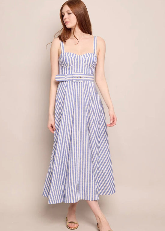 Calypso Dress - Ivory / Blue Seersucker