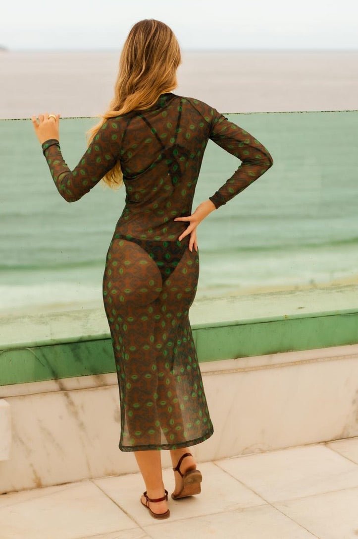 Long Sleeve Midi Dress - Kisser Green