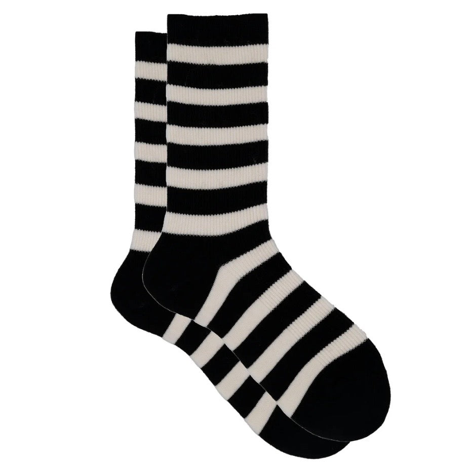 Ribecca Striped Ribbed Cashmere Crew - Black/Cream