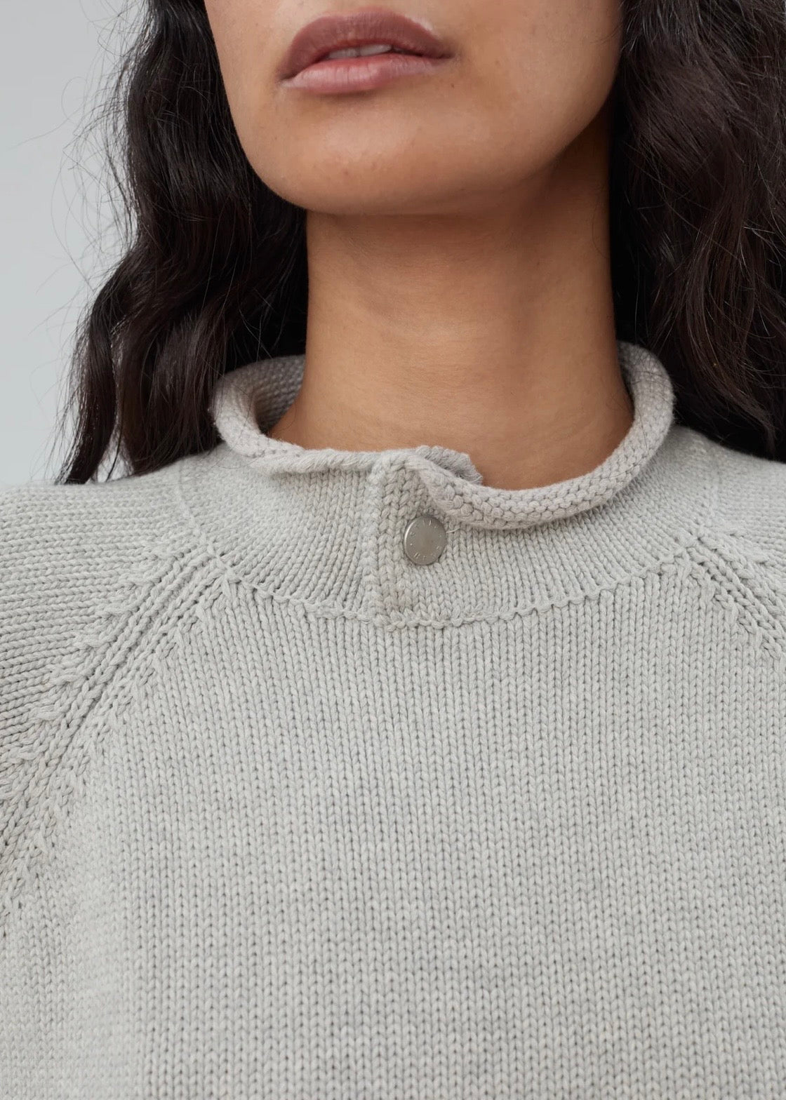 Snap Collar Sweater - Light Grey