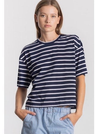 Striped S/S Tee Shirt - Navy/White