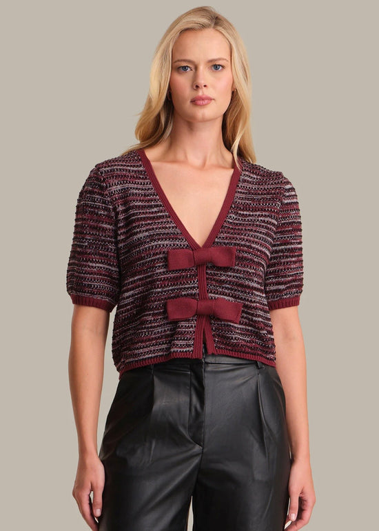 Elaine Marled Bow Front Cardigan - Oxblood