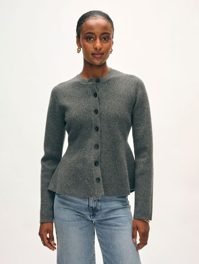 Cashmere Blend Peplum Cardigan - Dark Granite