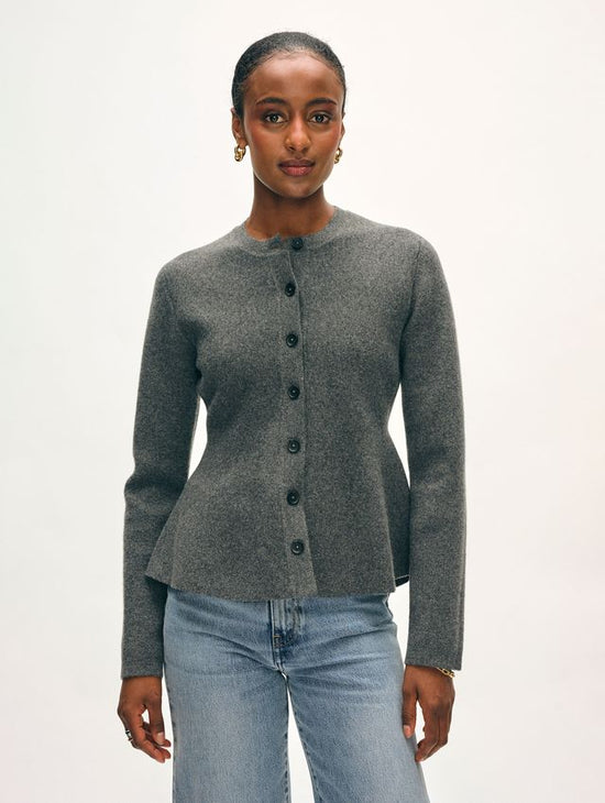 Cashmere Blend Peplum Cardigan - Dark Granite