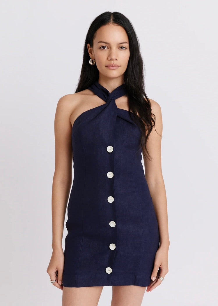 Twist Up Button Mini Dress