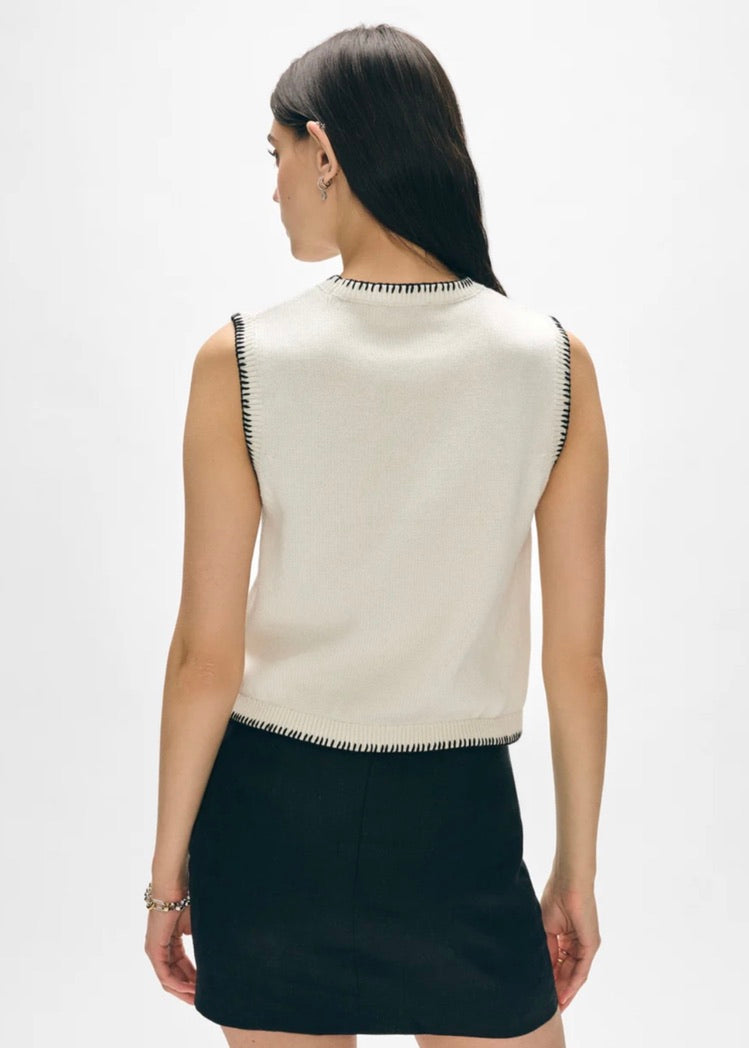 Organic Cotton Blanket Trim Tank - Ivory / Black