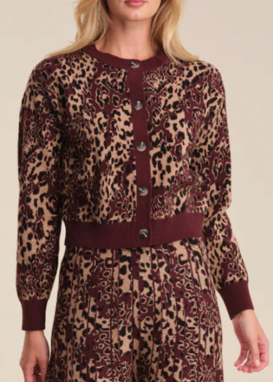 Ollie Leopard Cardigan - Oxblood Multi
