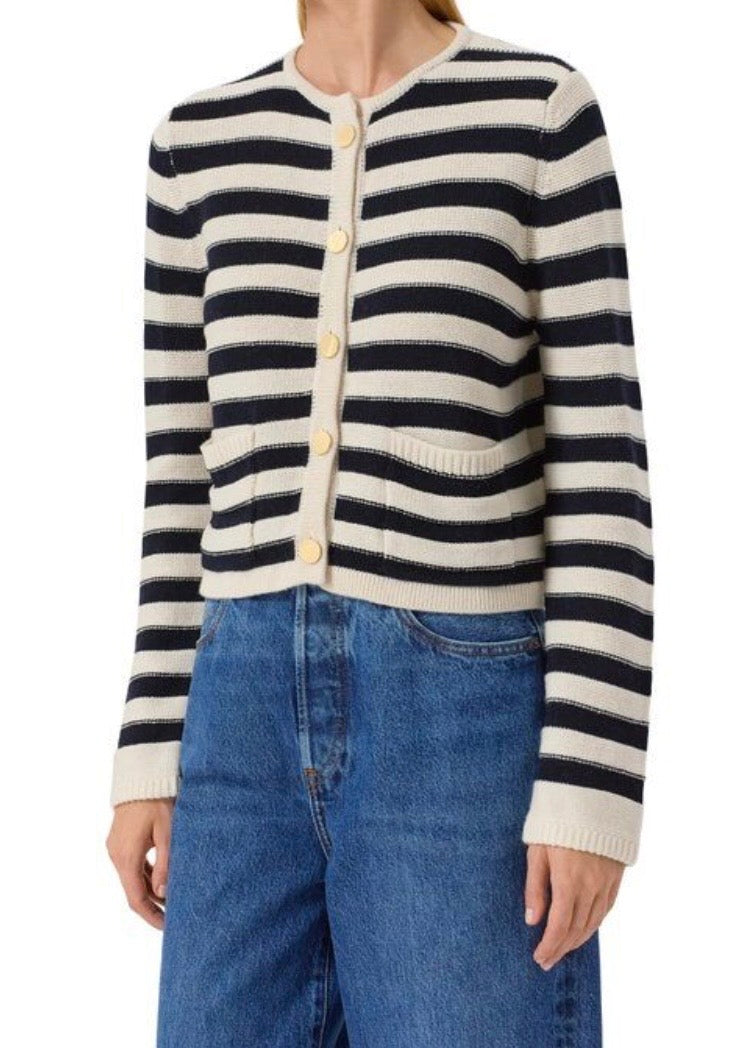 Striped Jacket Sweater - Alabaster/Deep Night