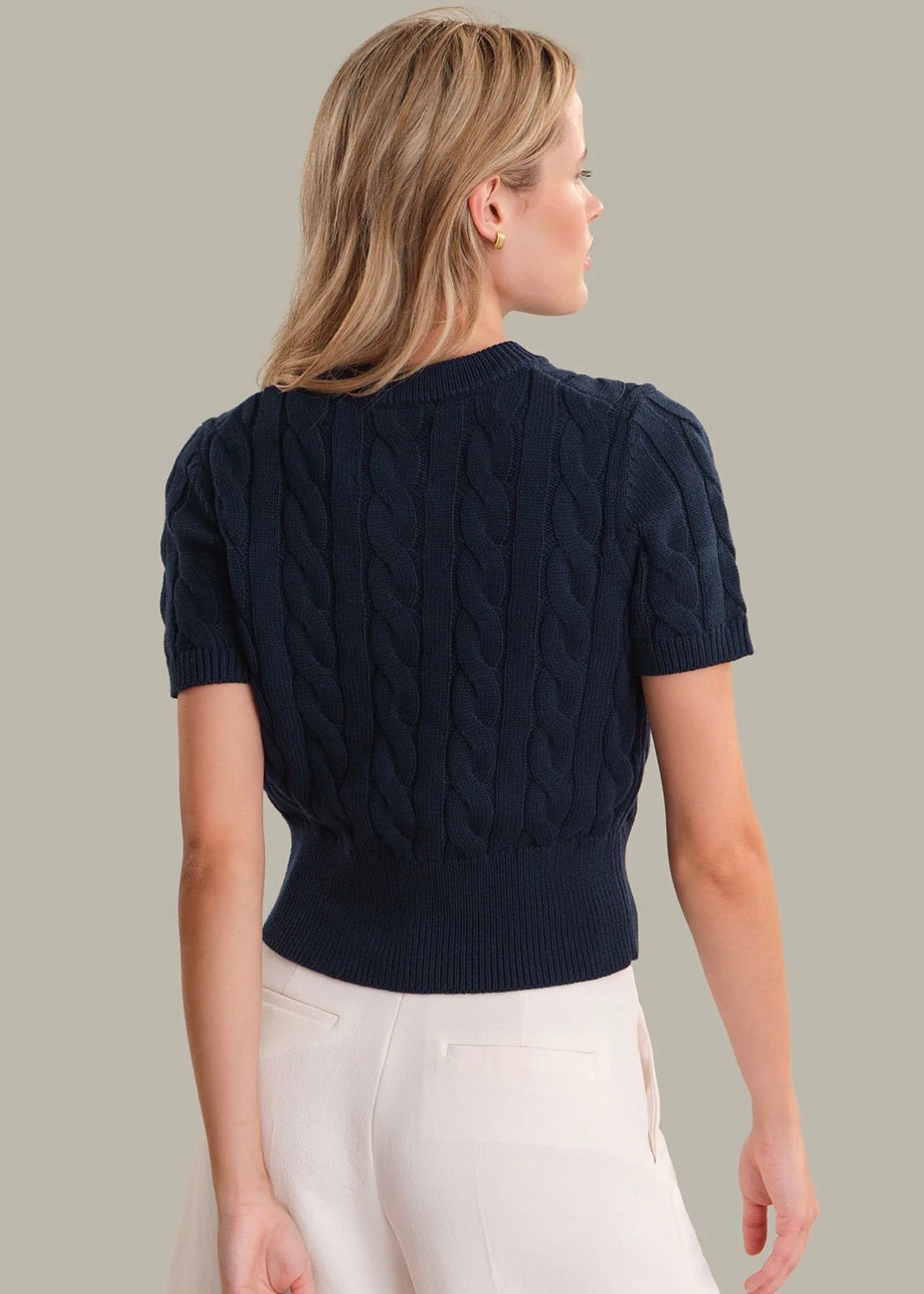 Sky Cable Crewneck Pullover - Dark Blue