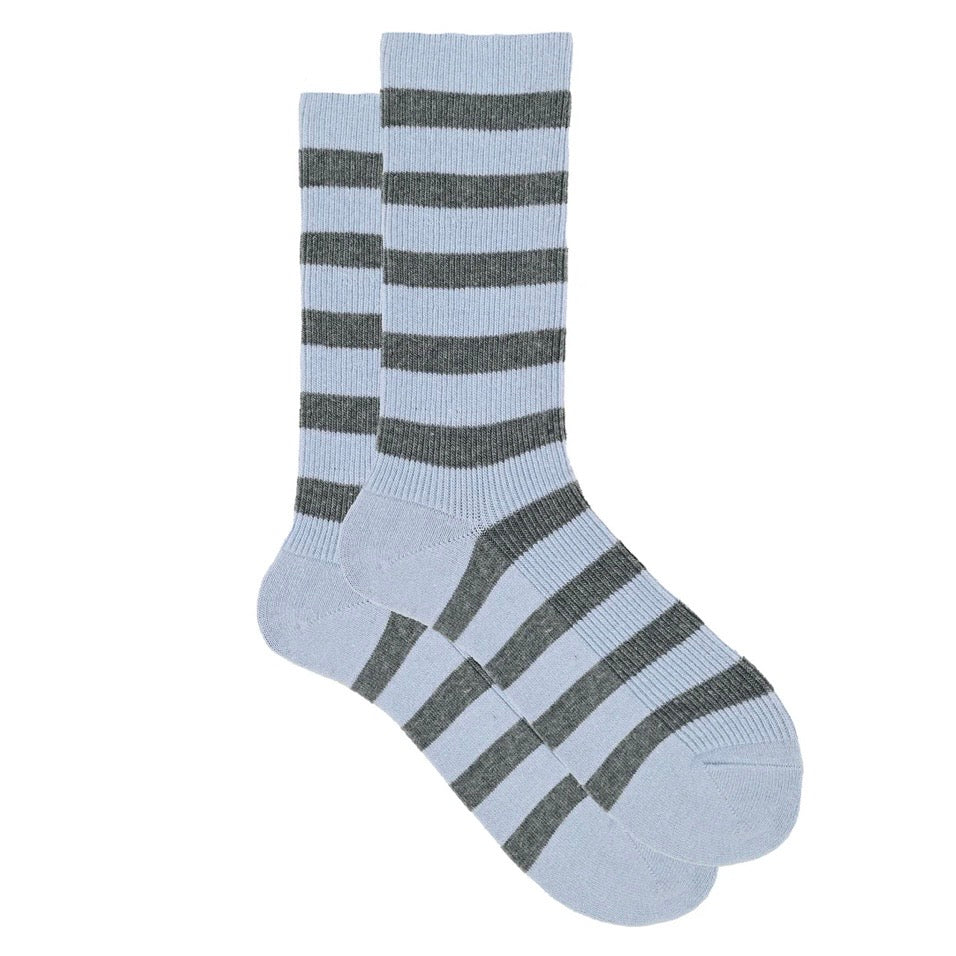 Ribecca Striped Ribbed Cashmere Crew - Sky/Sage