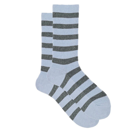 Ribecca Striped Ribbed Cashmere Crew - Sky/Sage