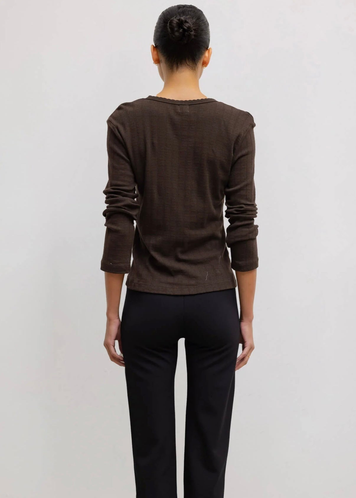 Pointelle Slim Fit Long Sleeve - Chocolate