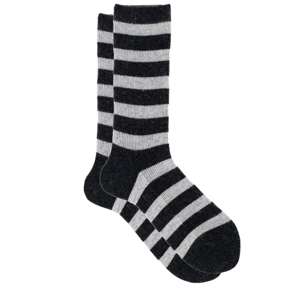 Ribecca Striped Ribbed Cashmere Crew - Charcoal/Ash