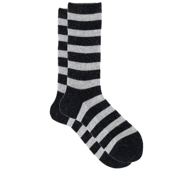 Ribecca Striped Ribbed Cashmere Crew - Charcoal/Ash