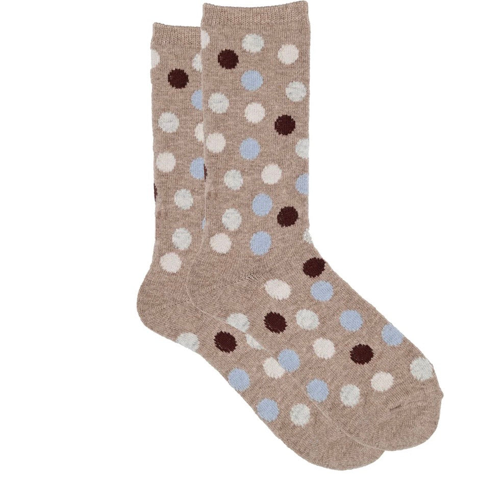 Confetti Polka Dot Cashmere Crew Sock - Sand
