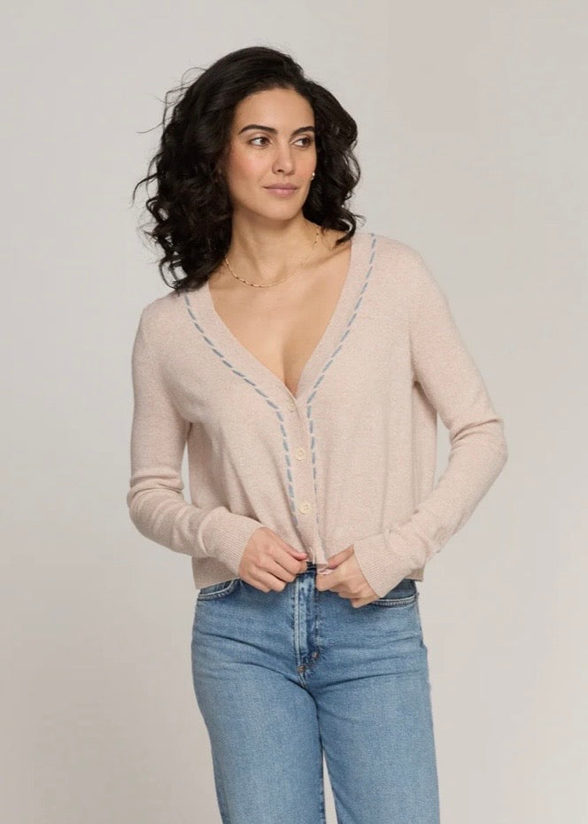 V Neck Cardigan w/ Tubular Lacing - Basket