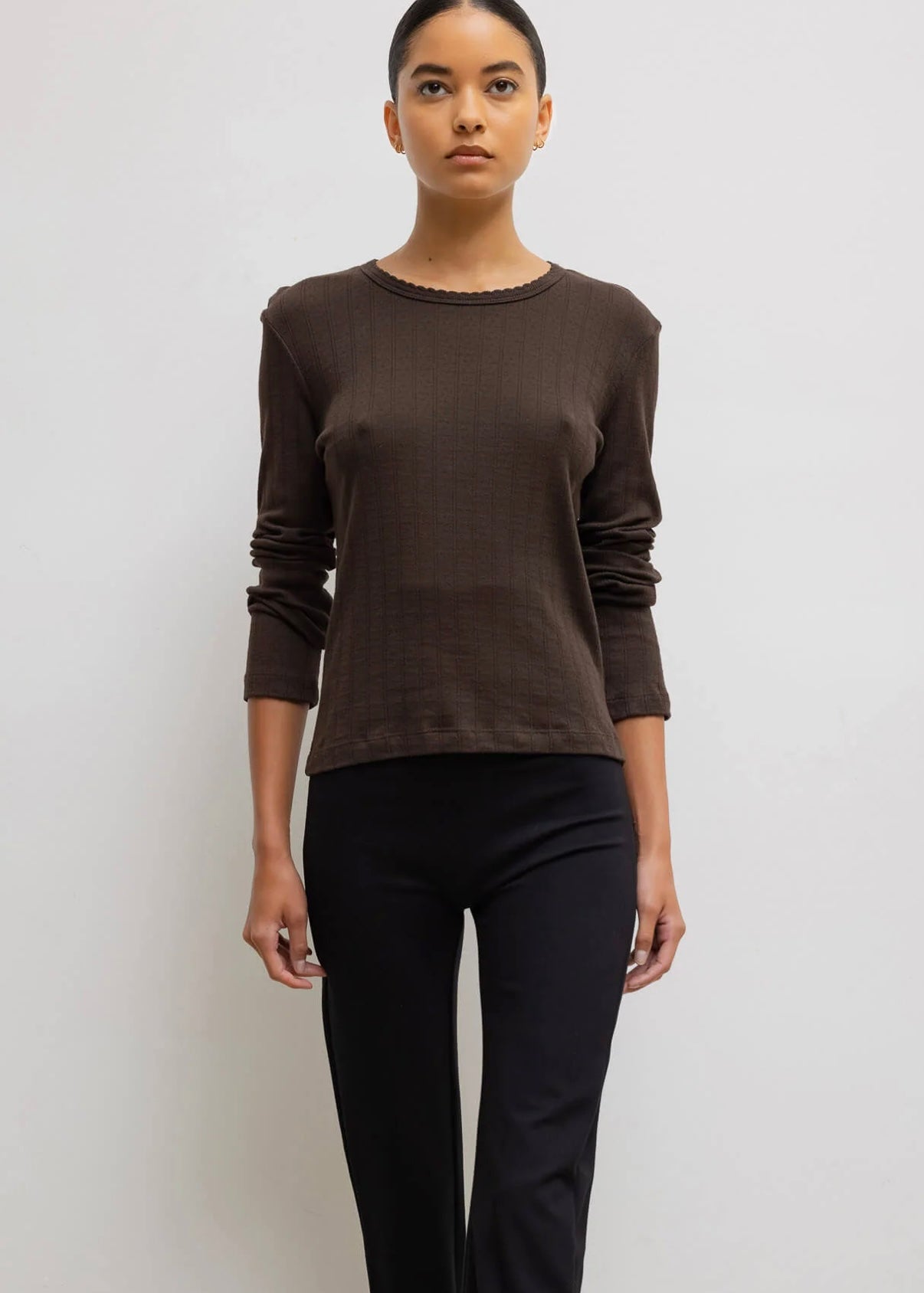Pointelle Slim Fit Long Sleeve - Chocolate