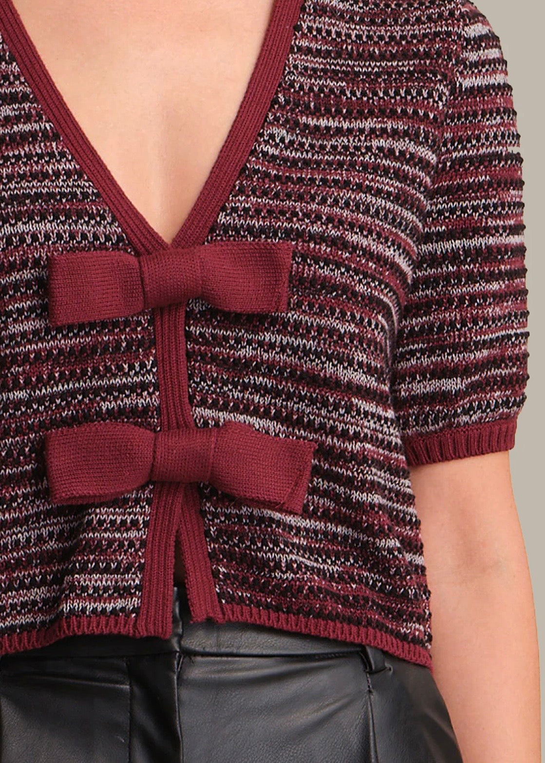 Elaine Marled Bow Front Cardigan - Oxblood