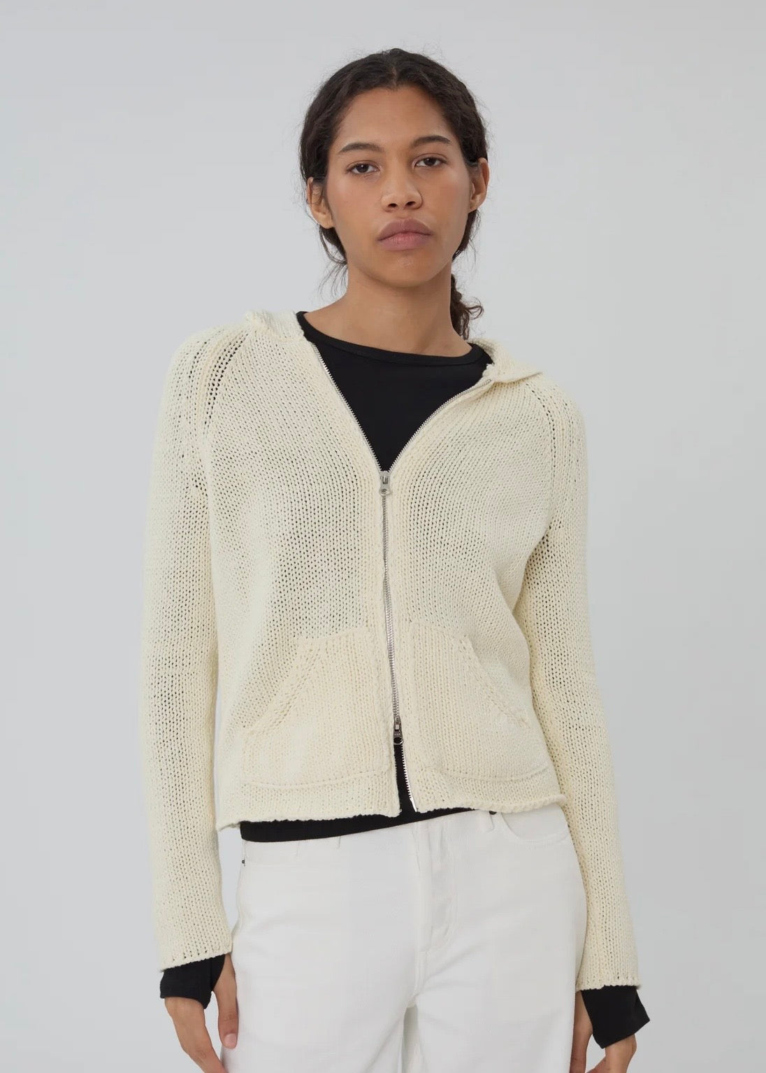 Bear Zip Up Sweater - Stone
