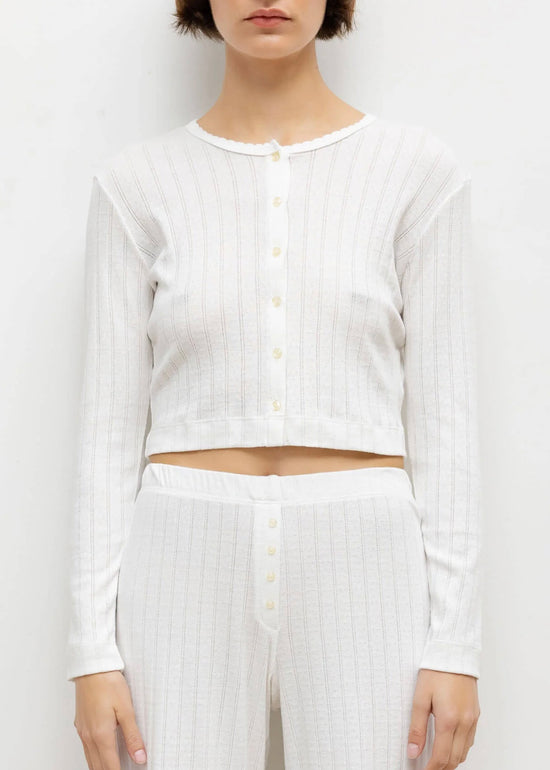 Pointelle Crop Cardigan - White