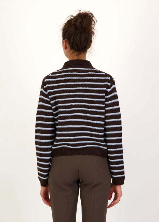 Striped Polo Sweater - Ebony/Sky Sailor