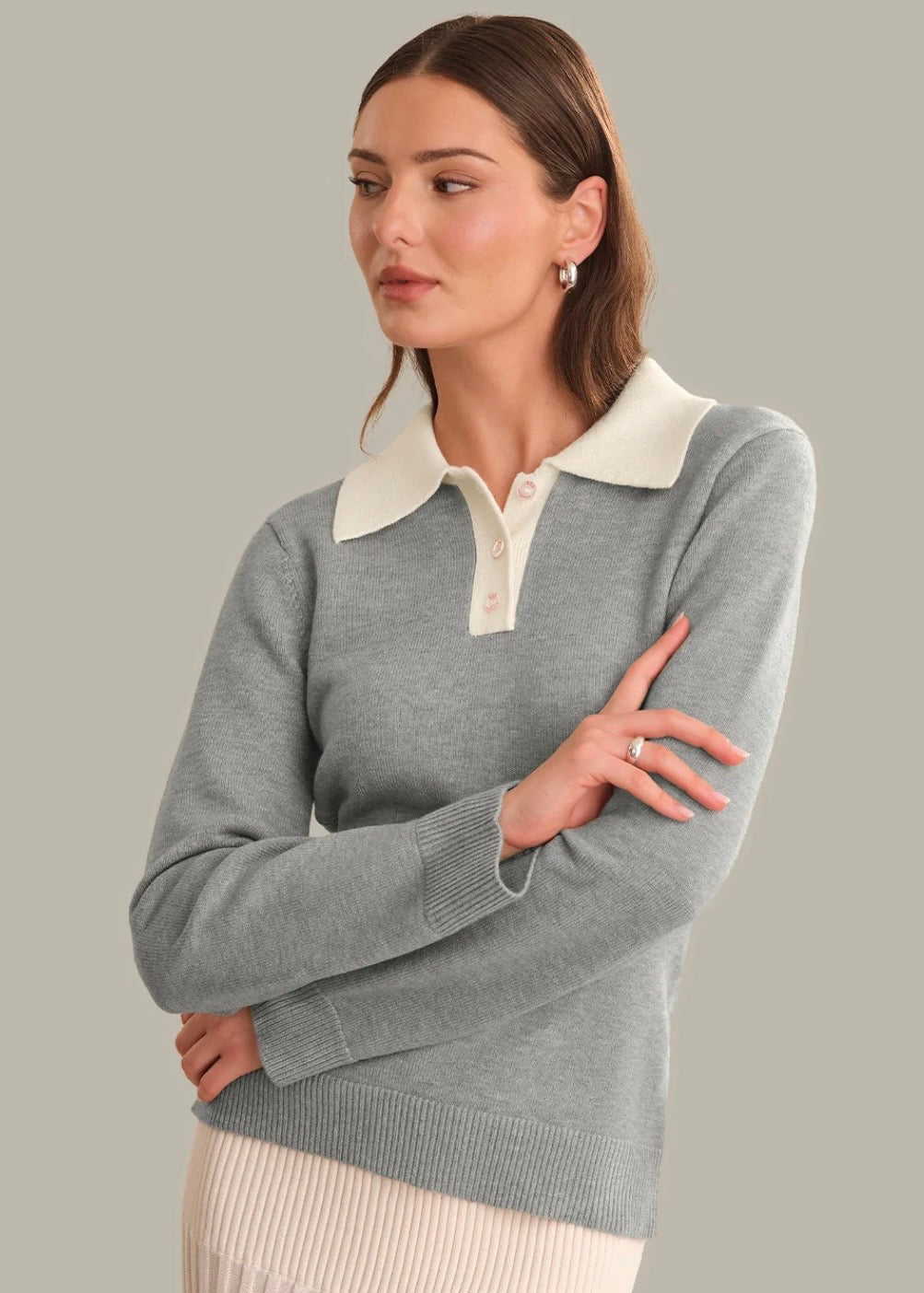 Rori Contrast Collar Polo - Heather Grey