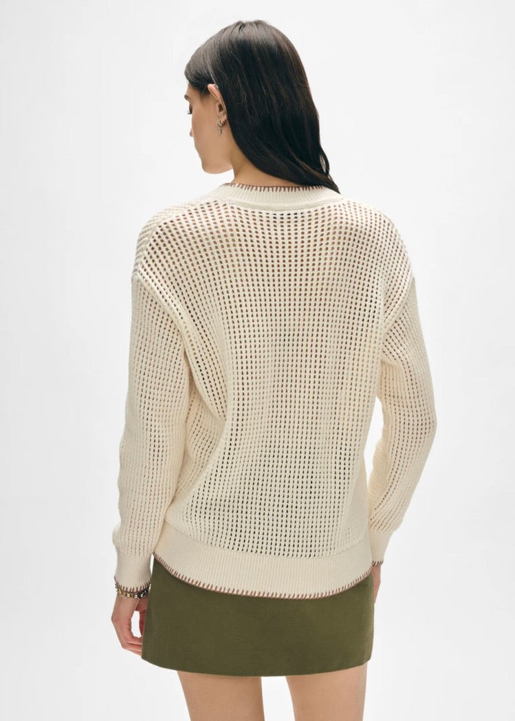 Organic Cotton Blanket Trim Cardigan - Ivory / Suede