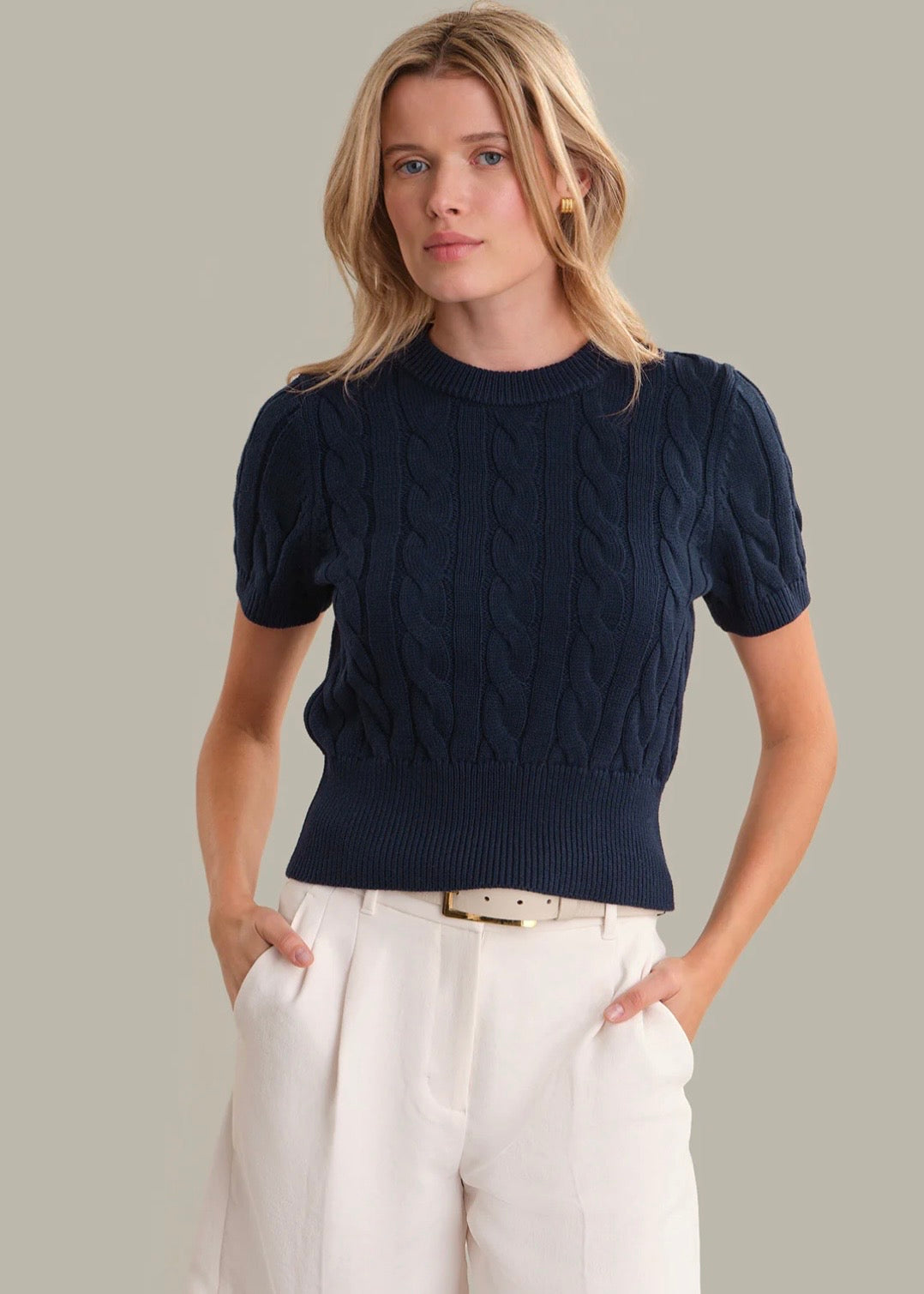 Sky Cable Crewneck Pullover - Dark Blue
