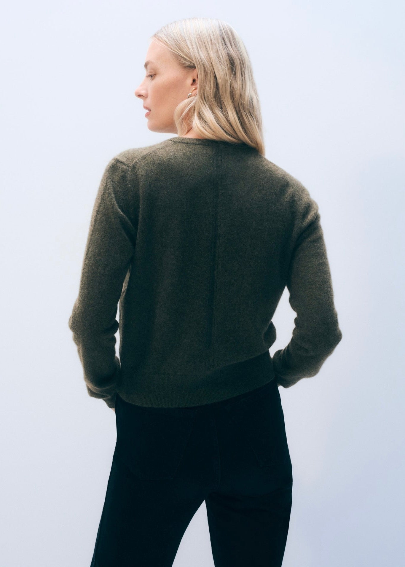 Cashmere Crewneck Cardi - Thyme