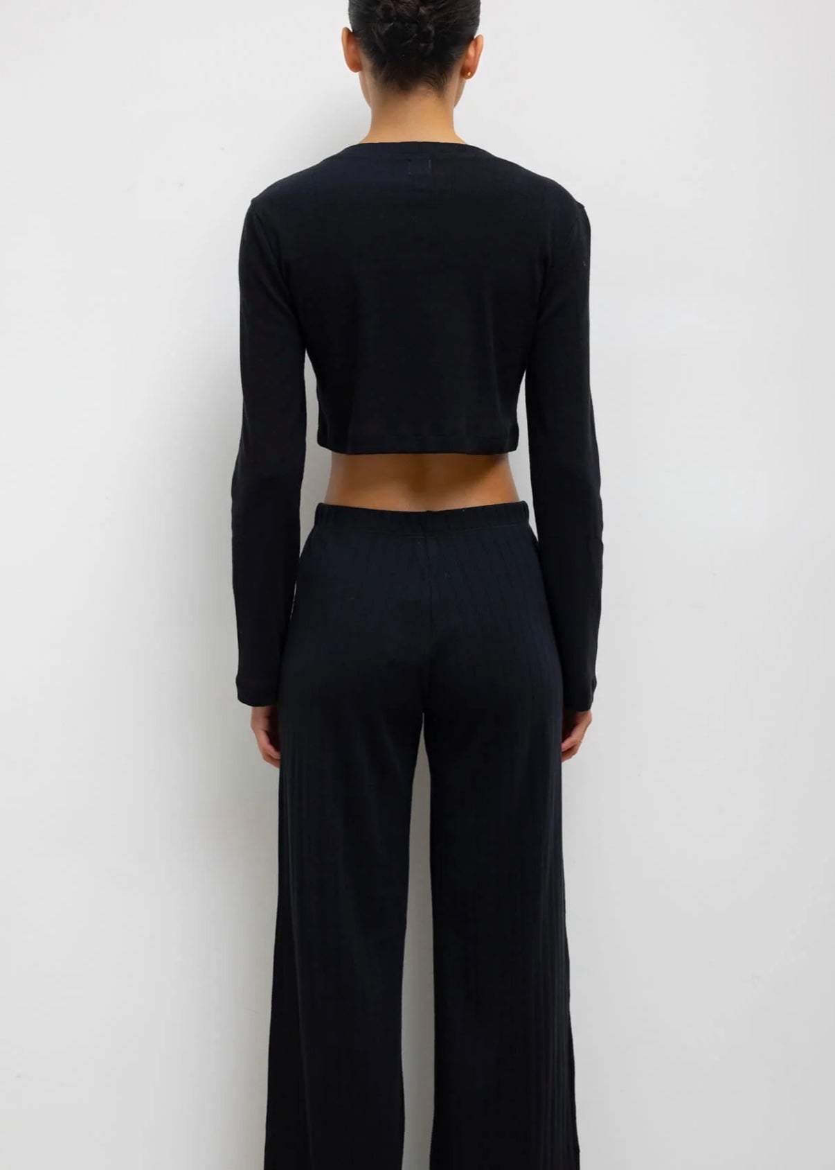 Pointelle Crop Cardigan - Black
