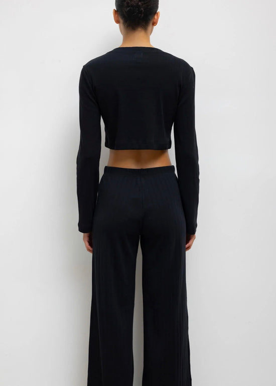 Pointelle Crop Cardigan - Black