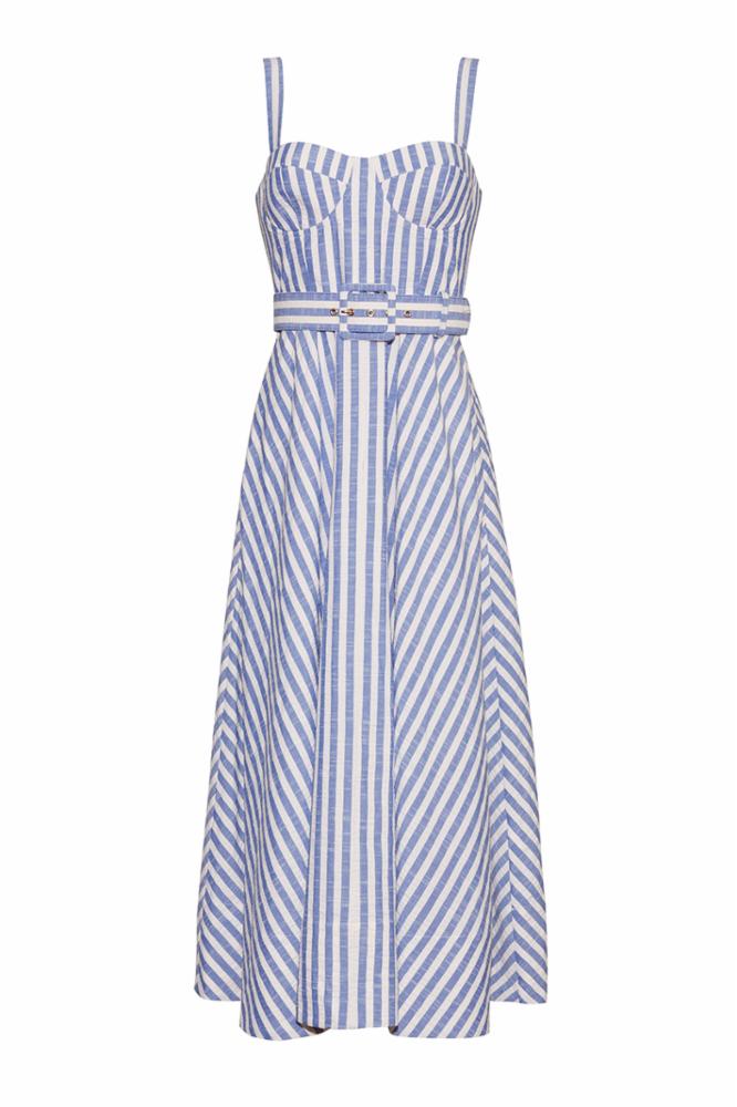 Calypso Dress - Ivory / Blue Seersucker
