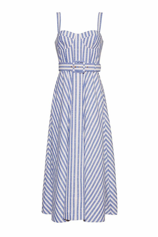 Calypso Dress - Ivory / Blue Seersucker